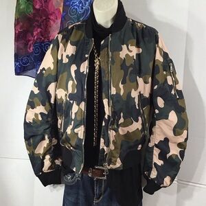 Topshop MA1 Camo zip front Bomber Jacket